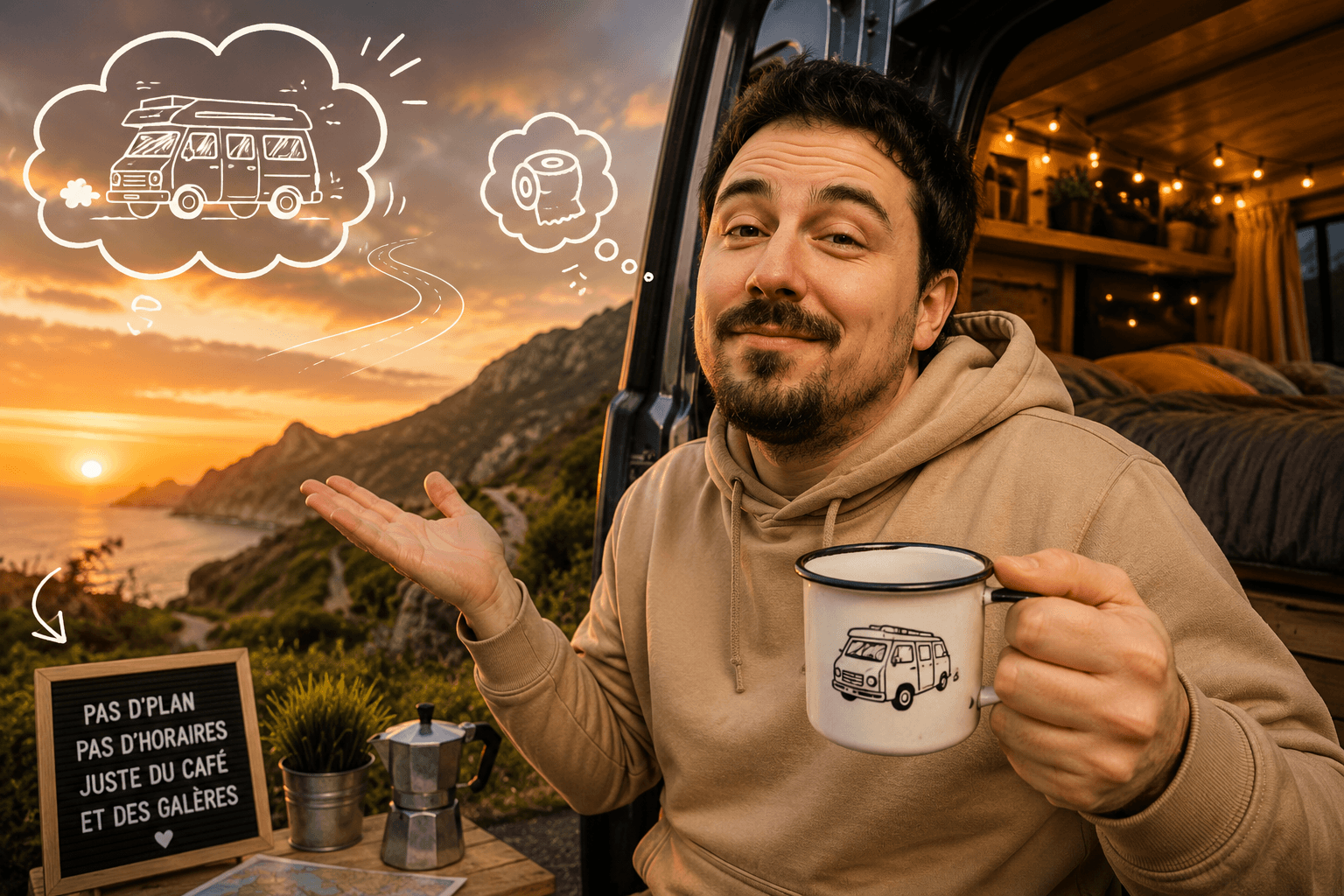 La vanlife vue par Freddy Gladieux — pas de plan, pas d'horaires, juste du café et des galères