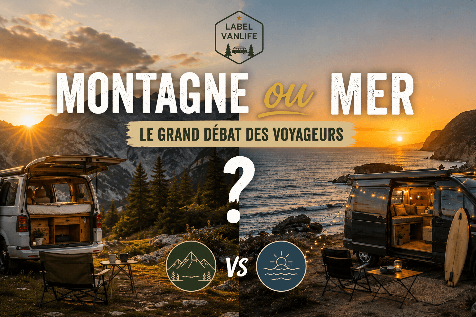 Deux vans — l'un face aux montagnes, l'autre face à la mer — montagne ou mer en vanlife ?