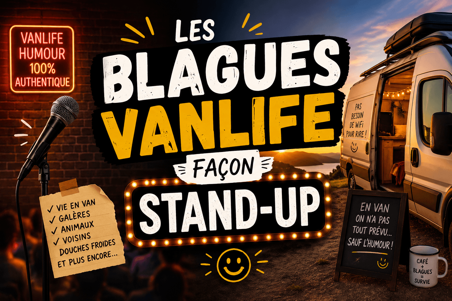 Blagues vanlife façon stand-up — pouce haut ou pouce bas ?