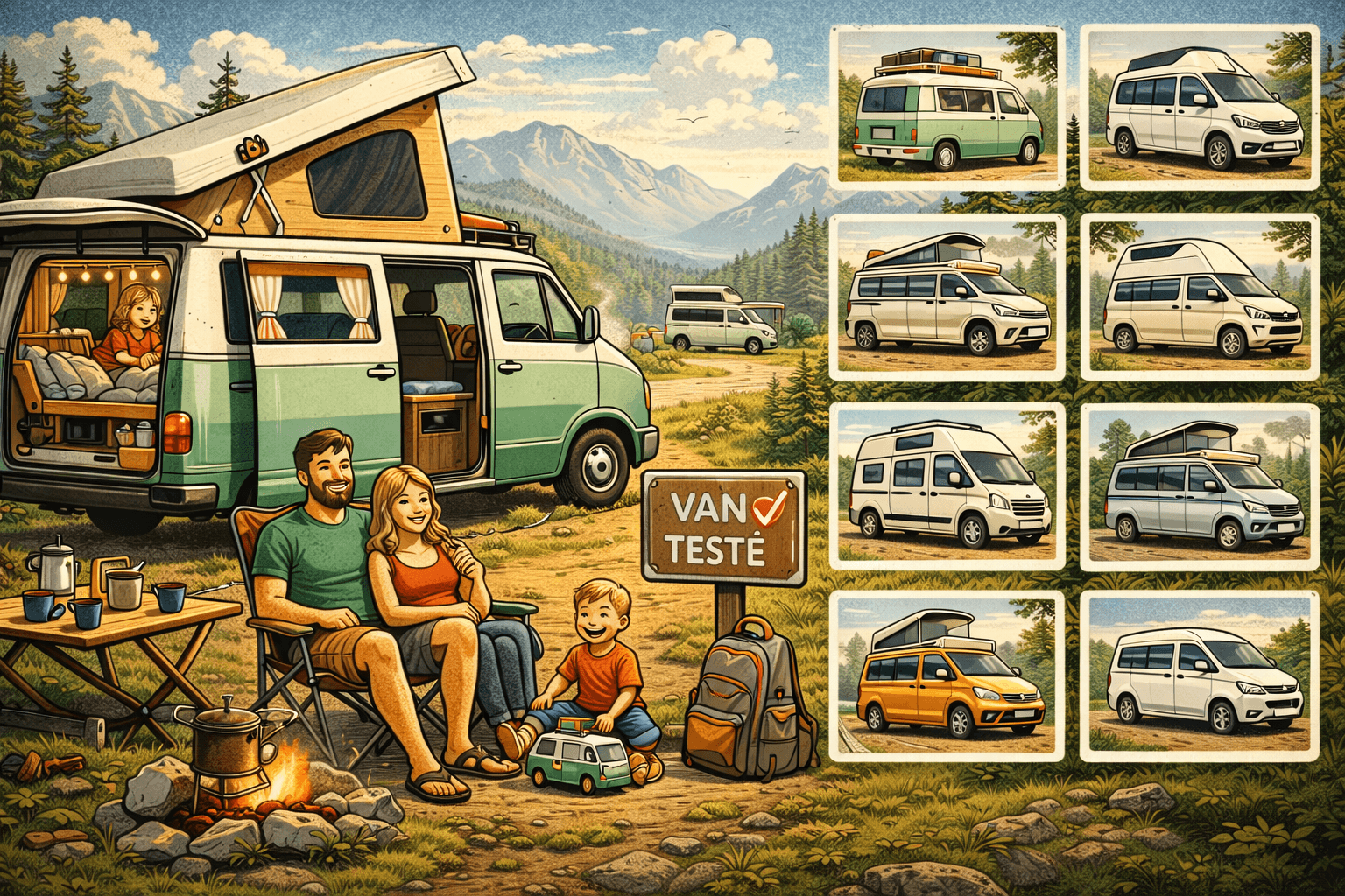 Famille en voyage en van